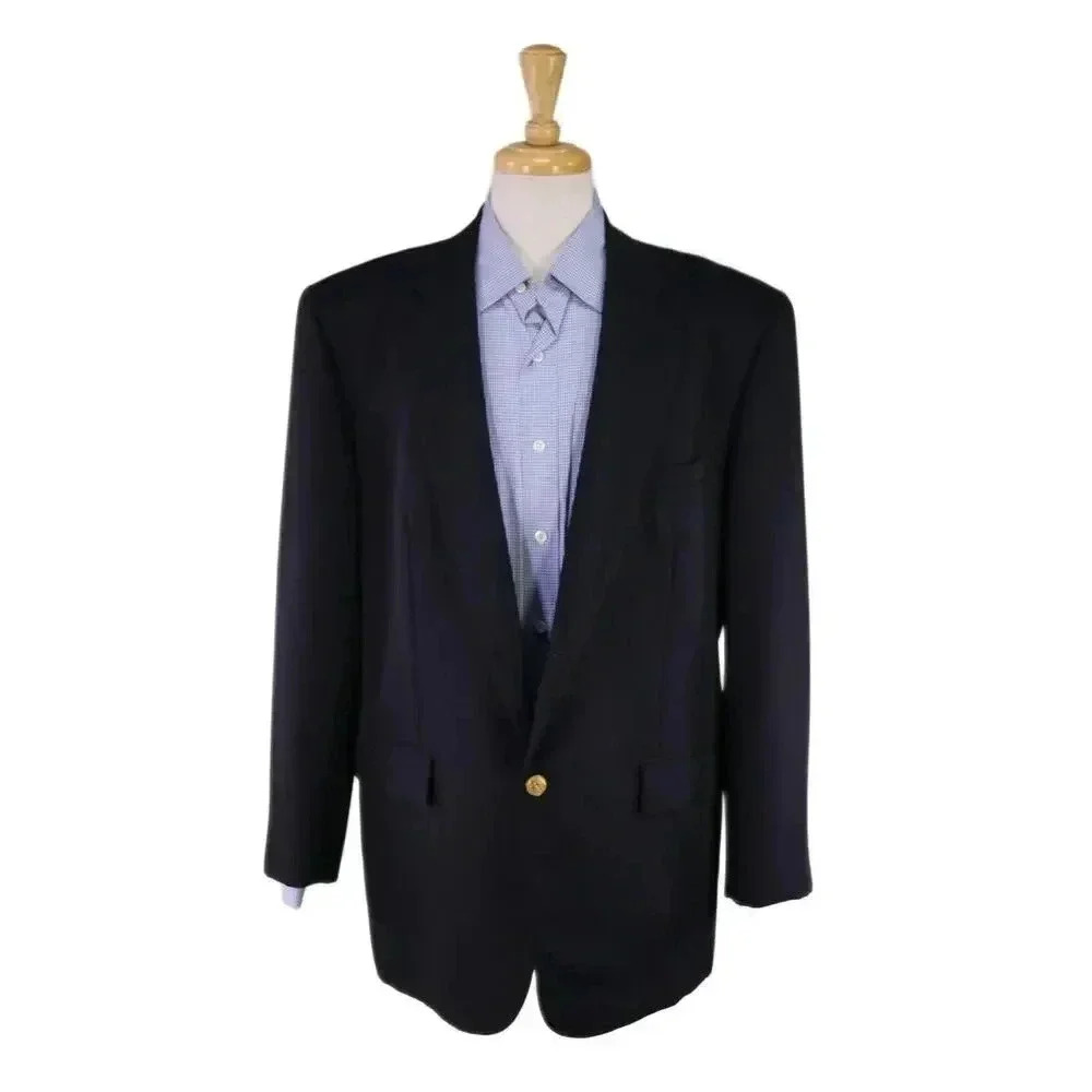 Custom Bespoke Solid Navy Blue w/ US Army Gold Metal Buttons Wool Blazer 42R